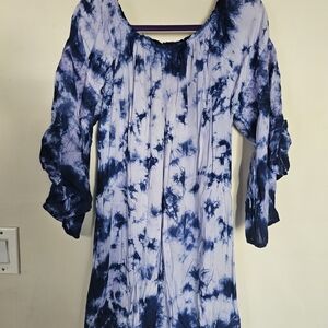 Blue Tie-Dye Long Sleeve Dress